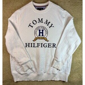 Vintage Tommy Hilfiger 2XLT Sweatshirt White Embroidered Crest Crewneck Pullover